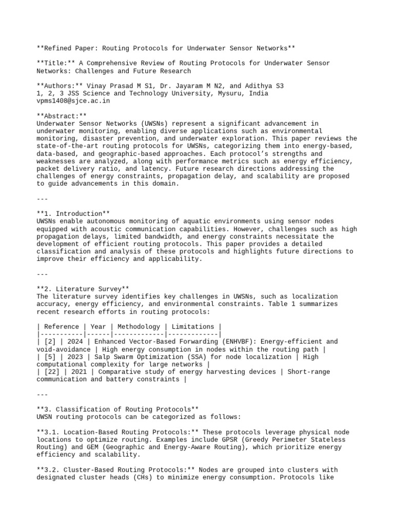 Refined UWSN Routing Protocols | PDF | Routing | Computer Network