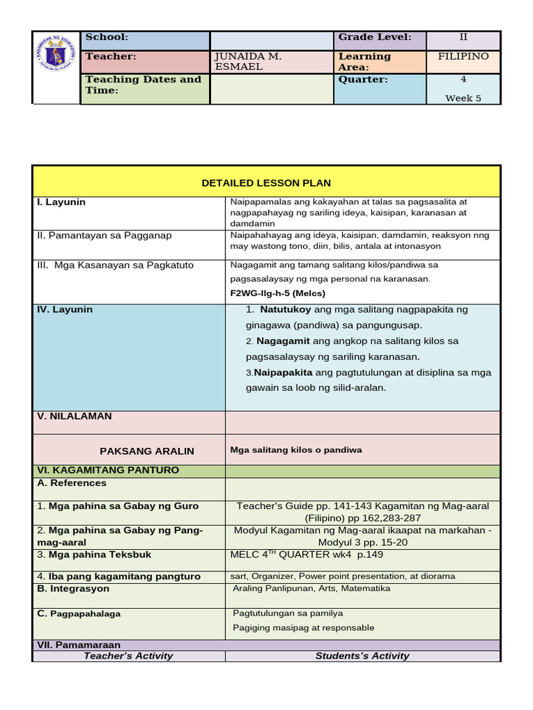 DLP Template (Tagalog) | PDF