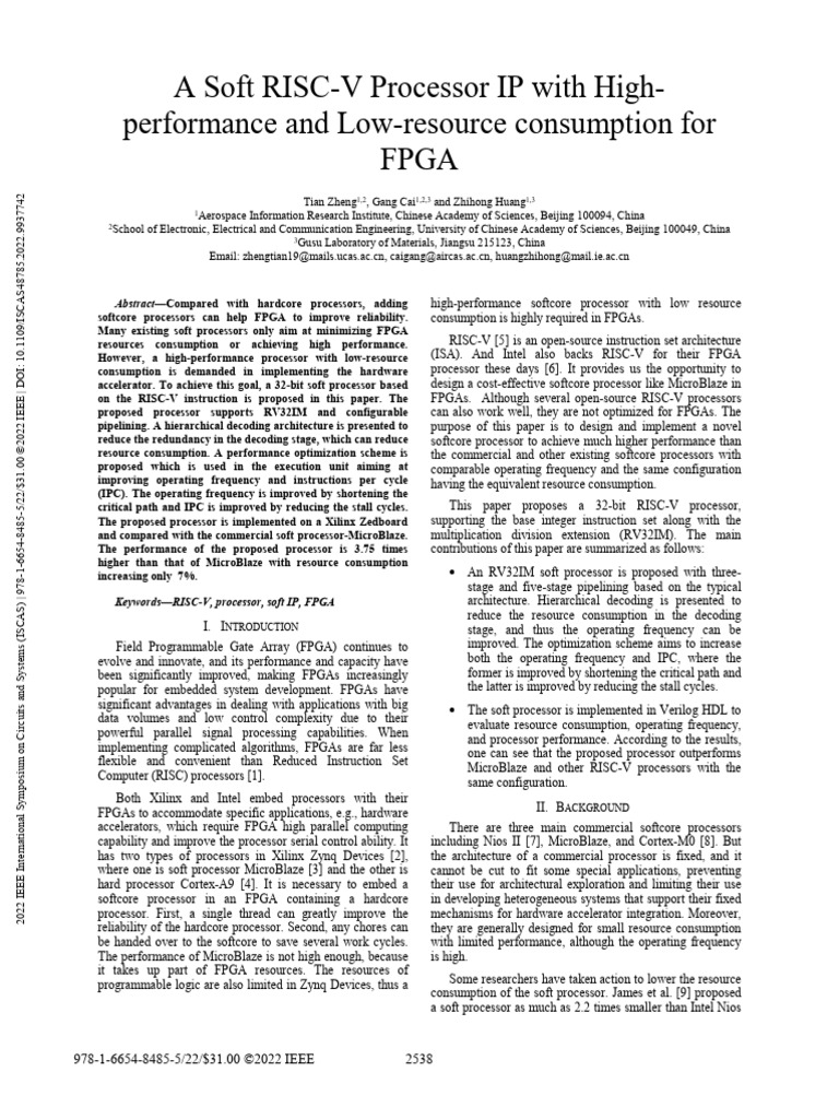 A Soft RISC-V Processor IP With High-Performance and Low-Resource ...