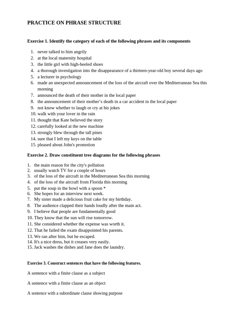 Practice On Phrase Clause Tree Diagram | PDF | Clause | Sentence ...