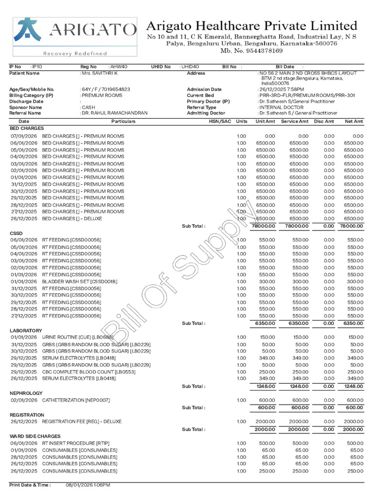 IP Bill Details IP10 | PDF | Body Fluids | Medicine