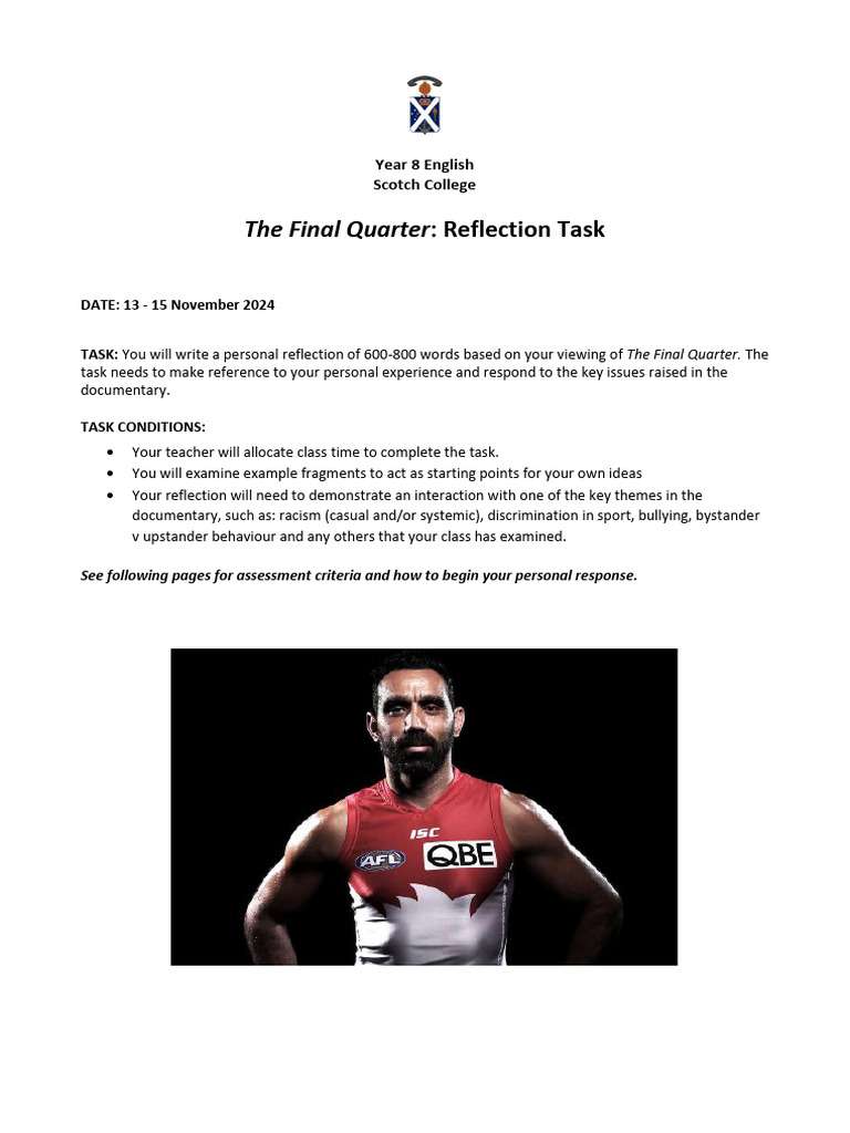 The Final Quarter Assessment 2 Reflection Task 2024-2 | PDF
