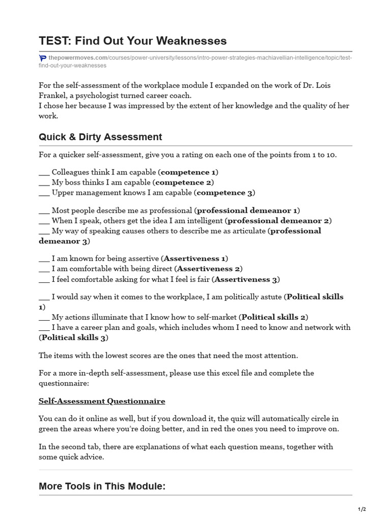 3.TEST Find Out Your Weaknesses | PDF | Psychology | Behavioural Sciences