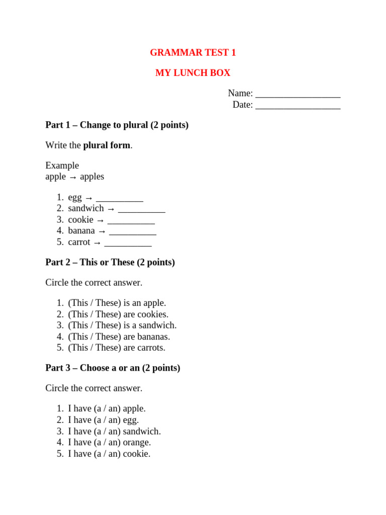Grammar Test 1 | PDF