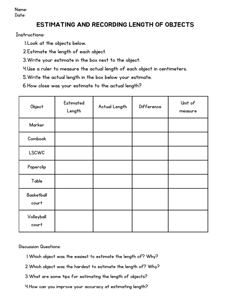Estimating and Recording Length of Objects | PDF