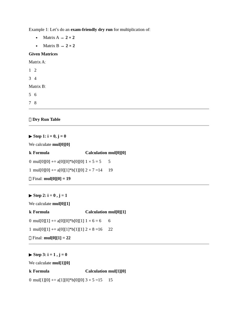 Array 2D Multiplication-Dry Run | PDF | Matrix (Mathematics) | Applied ...