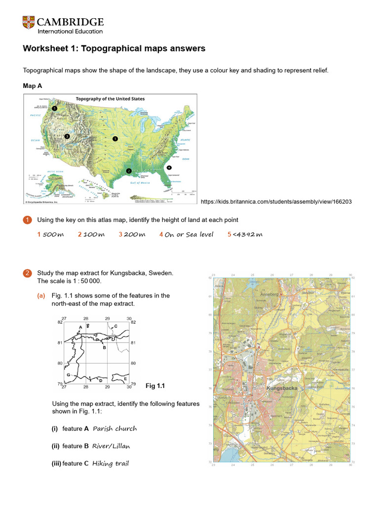 AO2 Worksheet 1 Topographical Maps Answers | PDF | Map | Navigation