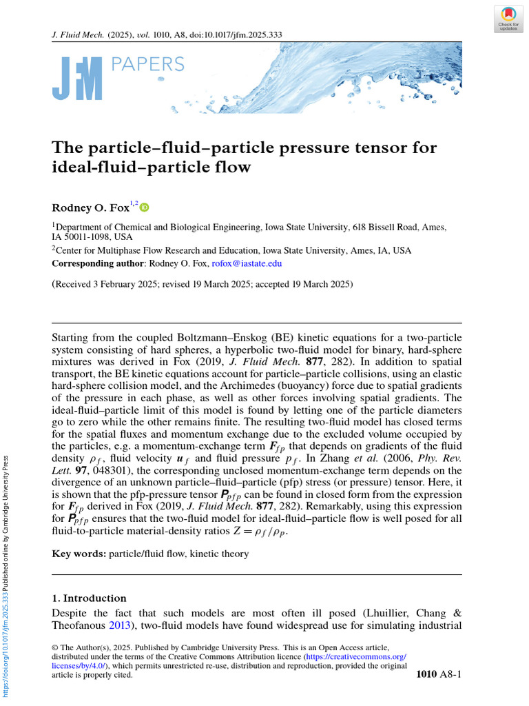 The Particle Fluid Particle Pressure Tensor For Ideal Fluid Particle ...
