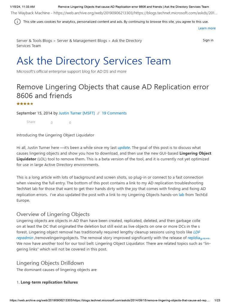 Remove Lingering Objects That Cause AD Replication Error 8606 and | PDF ...