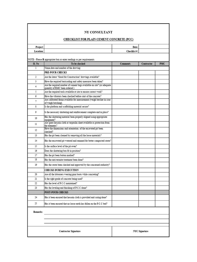 Ny Consultant: Checklist For Plain Cement Concrete (PCC) | PDF ...