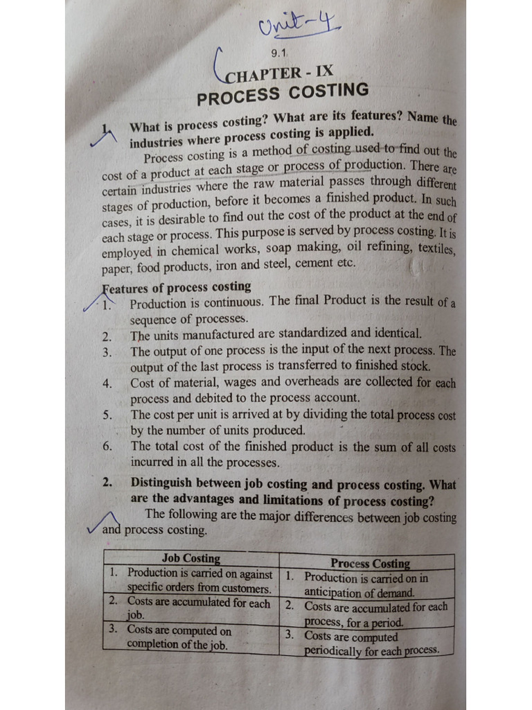 Unit-IV Introduction To Process Costing | PDF