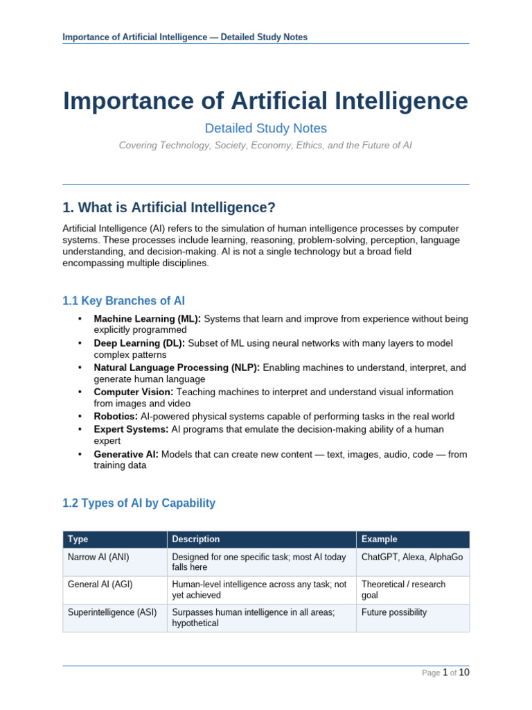 Importance of AI Notes | PDF | Artificial Intelligence | Intelligence ...
