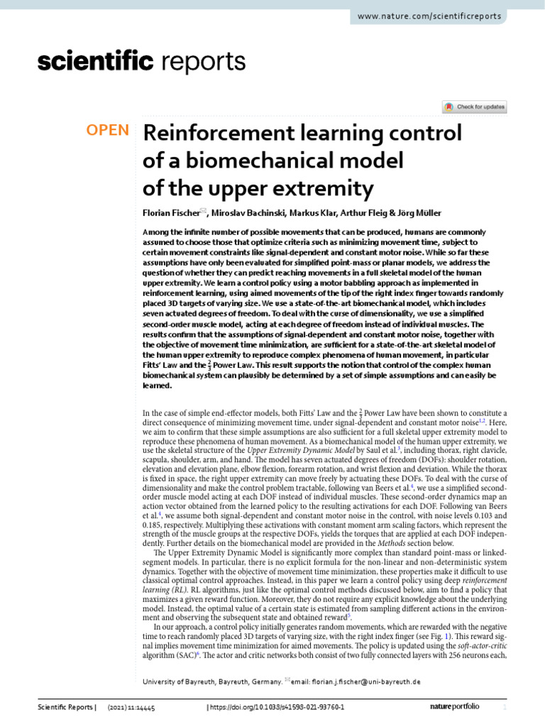 Einforcement Learning Control of A Biomechanical Model of The Upper ...