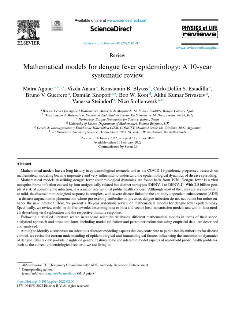 Mathematical Models For Dengue Fever | PDF | Immunology | Health Sciences