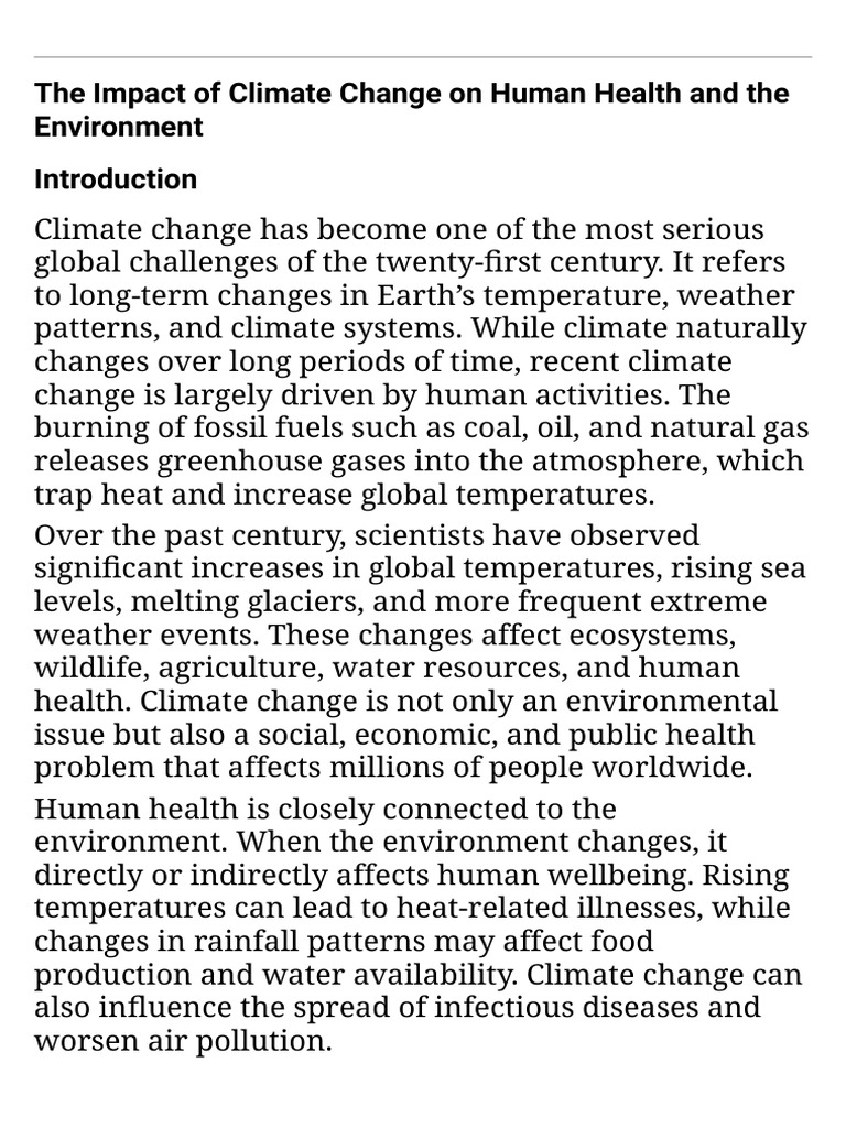 The Impact of Climate Change on Human Health and the Environment | PDF ...
