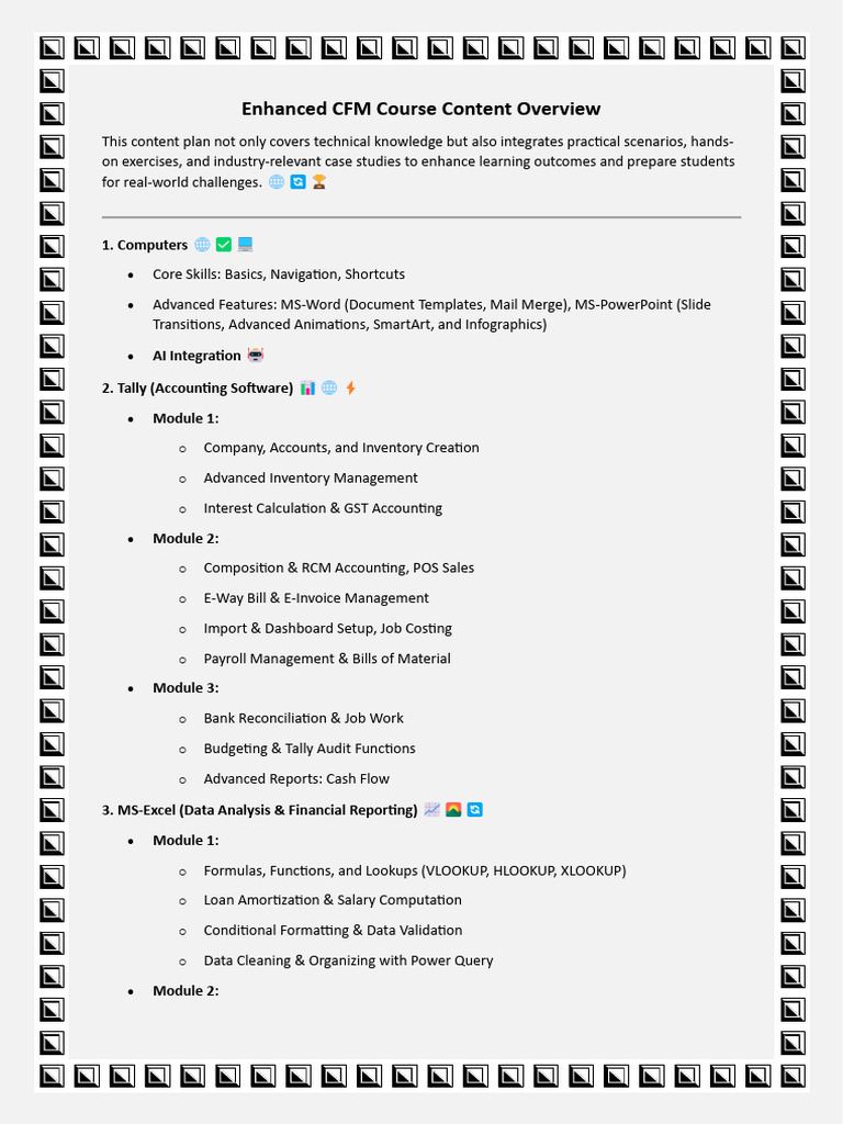 Enhanced CFM Course Content Overview | PDF | Microsoft Excel | Business