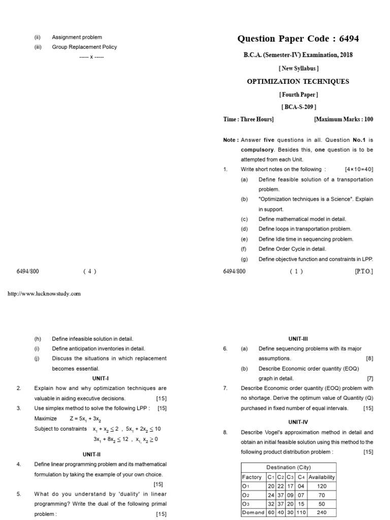 PYQ Optimization-Technique 2018 | PDF | Mathematical Optimization ...