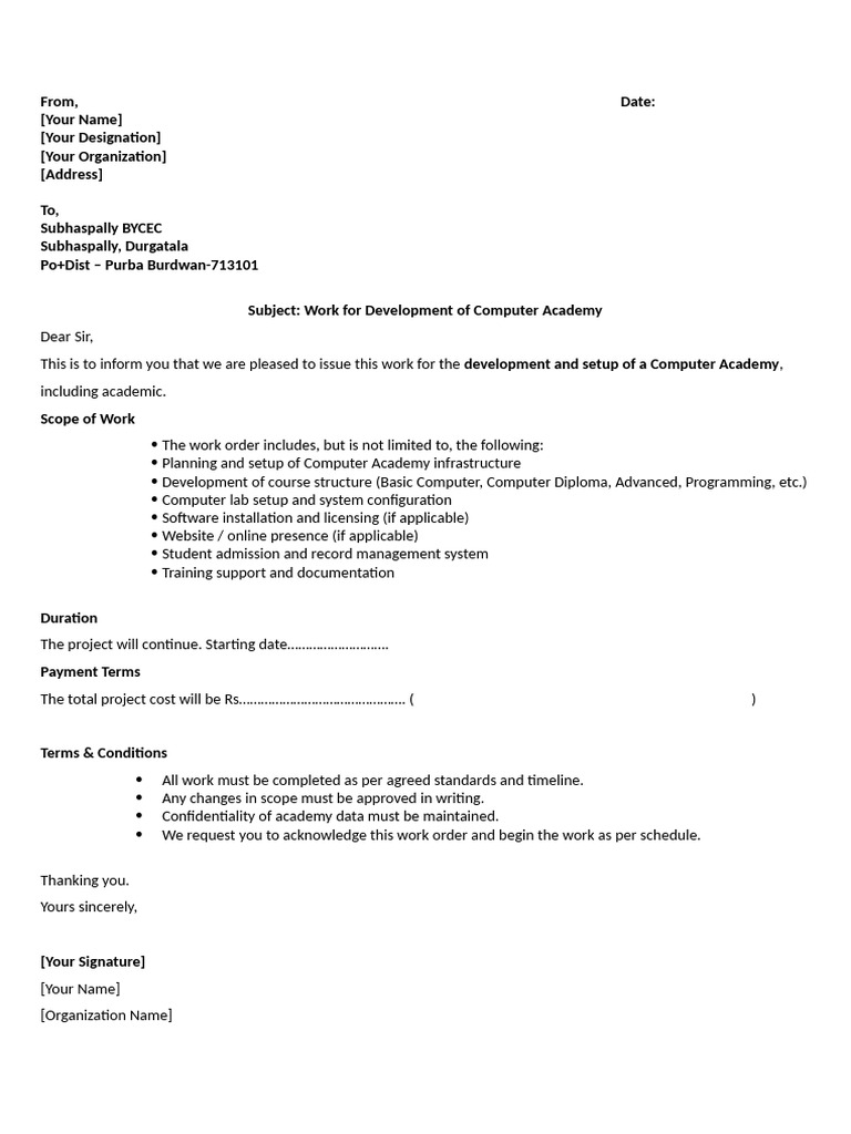 WorkOrder Letter | PDF