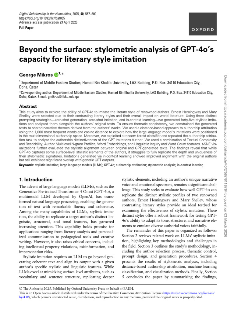 Beyond the Surface Stylometric Analysis of GPT-4o’s by George Mikros ...