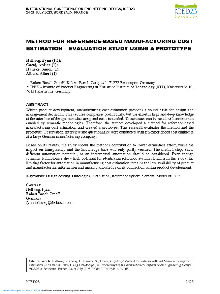 Method For Reference-Based Manufacturing Cost Esti | PDF | Evaluation ...