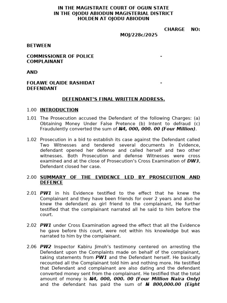 Fola Final Address | PDF