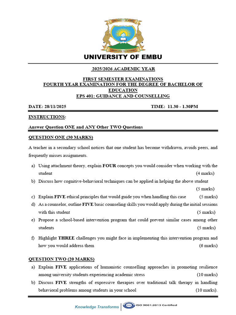 EPS203.2026 (First Semester Done by Fourth Years) | PDF | Psychotherapy ...