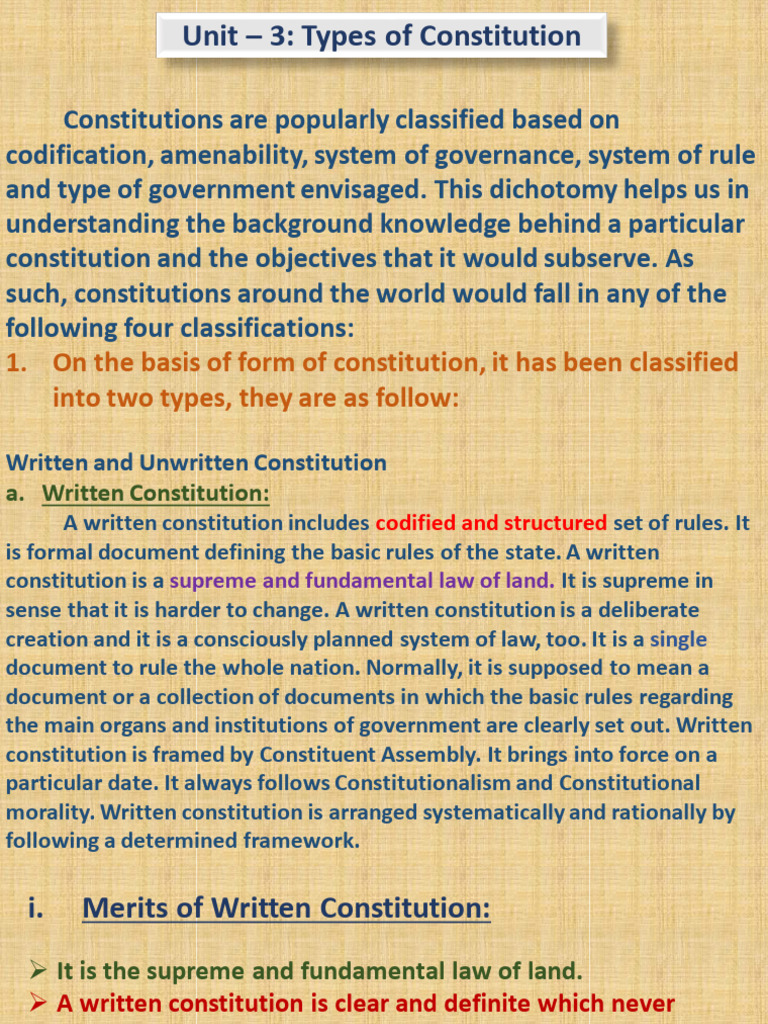Types of Constitution | PDF | Constitution | Political Science