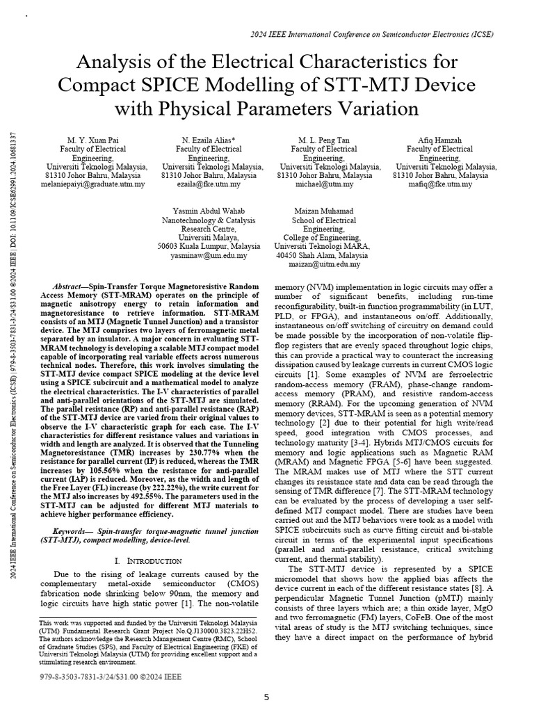 Analysis of the Electrical Characteristics for Compact SPICE Modelling ...