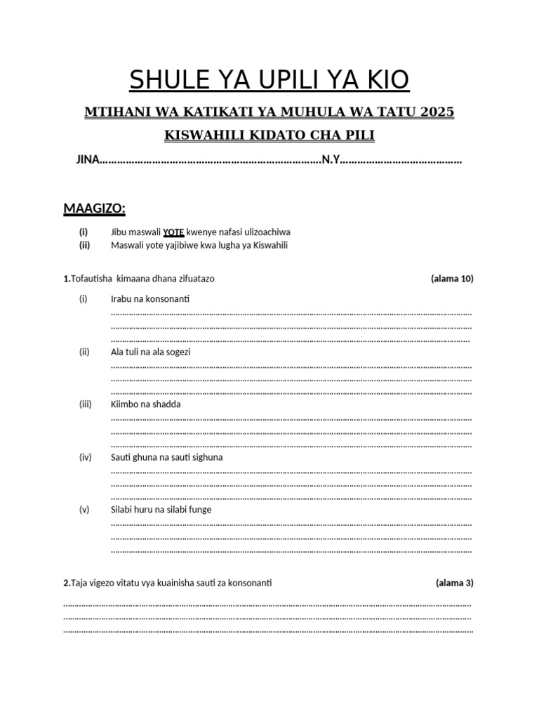 Swa Form 2 Mid Term 3 2025 | PDF | Chess Theory | Chess Openings