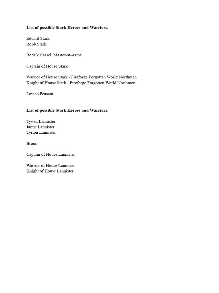 ASOIAF Profiles For MESBG | PDF | Infantry | Military