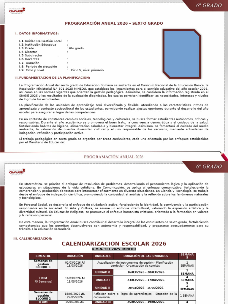 Programación Anual 2026 - 6° Grado | PDF | Educación primaria | Plan de ...