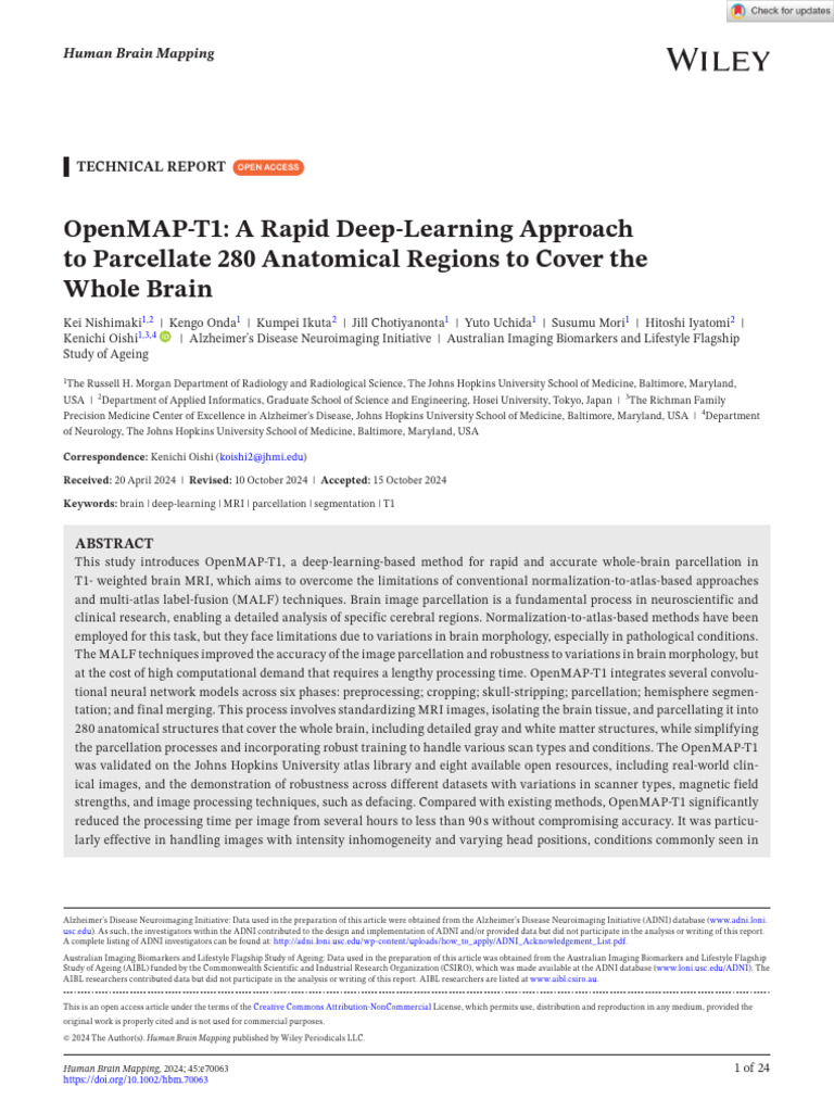 Human Brain Mapping - 2024 - Nishimaki - OpenMAP T1 A Rapid Deep ...
