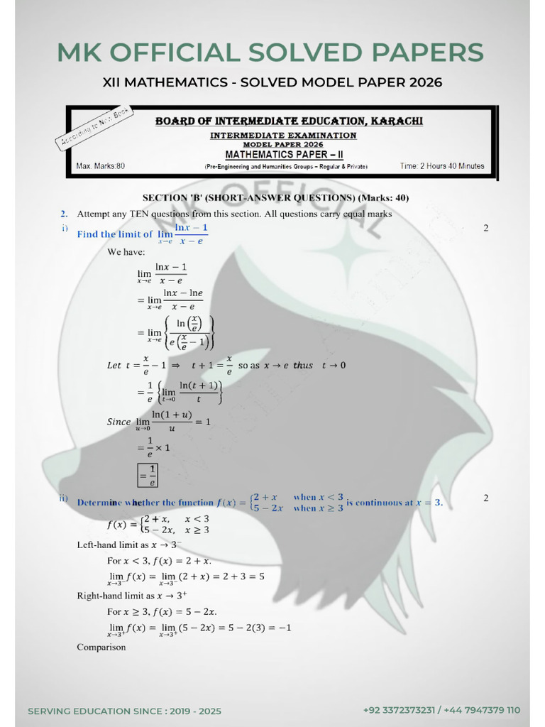 Xii Mathematics Solved Model Paper 2026 by MK Official | PDF