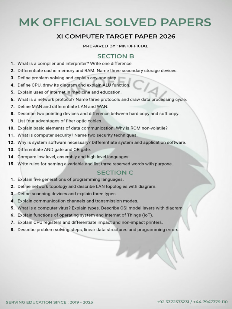 Xi Computer Target Paper 2026 by MK Official | PDF