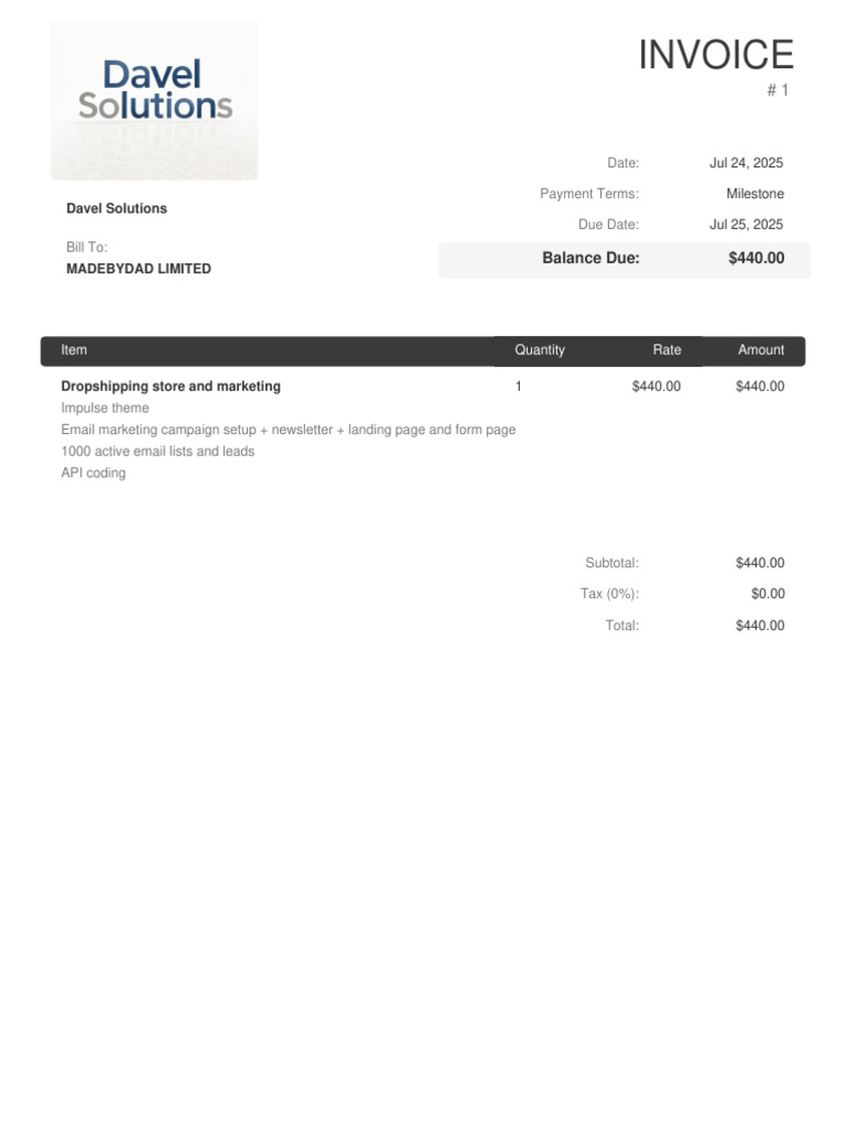 Made by Dad Limited Invoice | PDF
