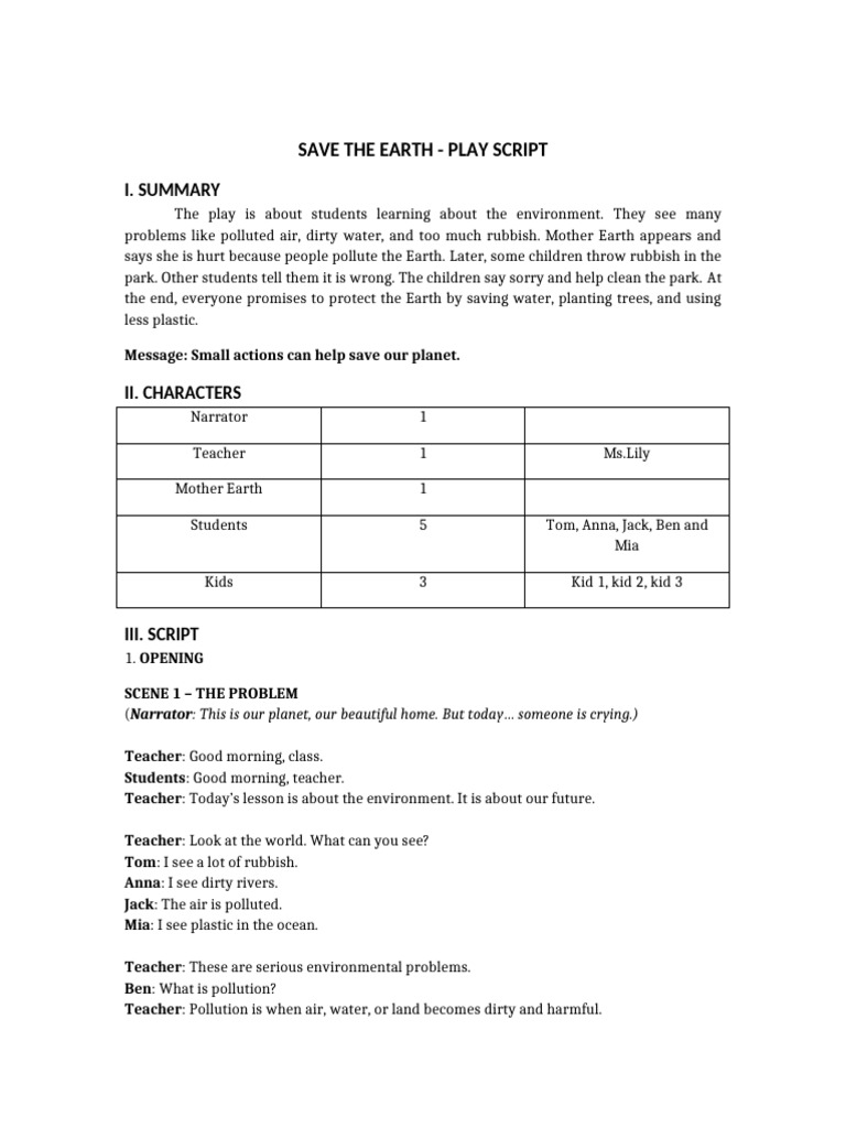 Save The Earth Short Play Script | PDF