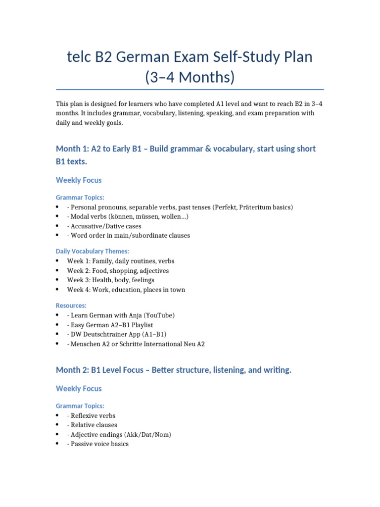 Telc B2 German Study Plan | PDF | Verb | Linguistics