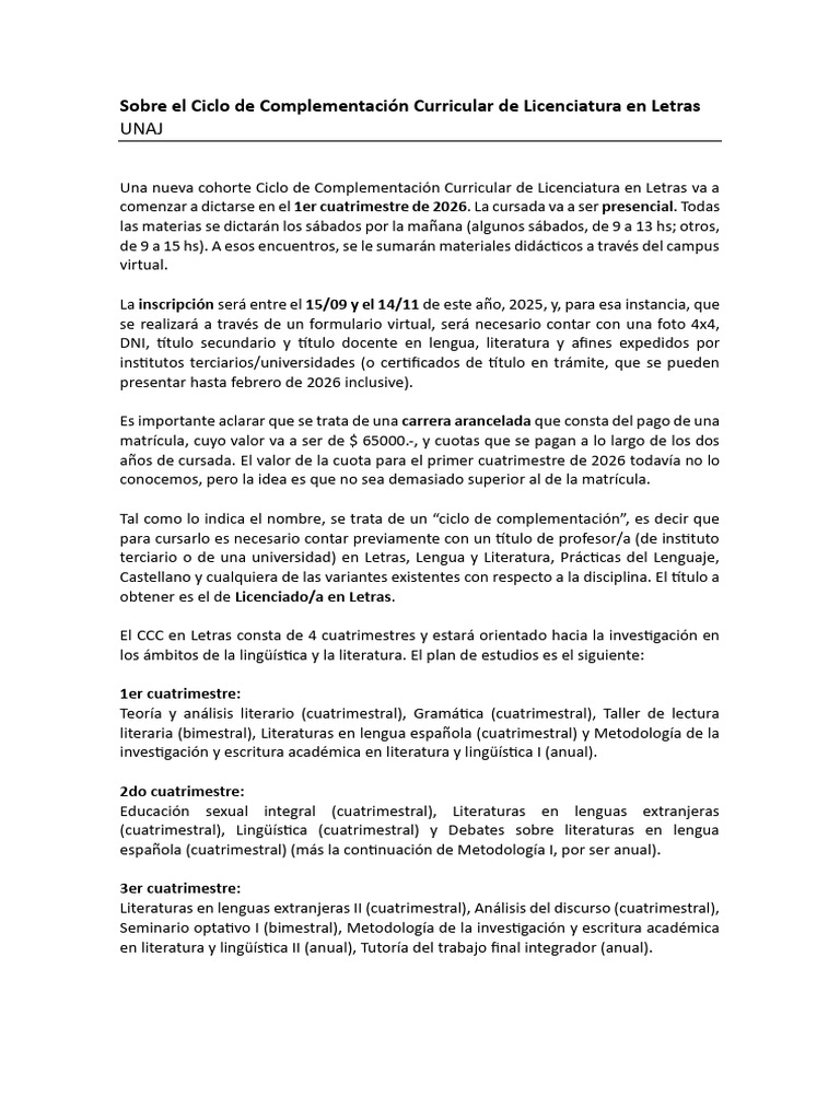 Información CCC en Letras 2026 | PDF | Comunicación humana