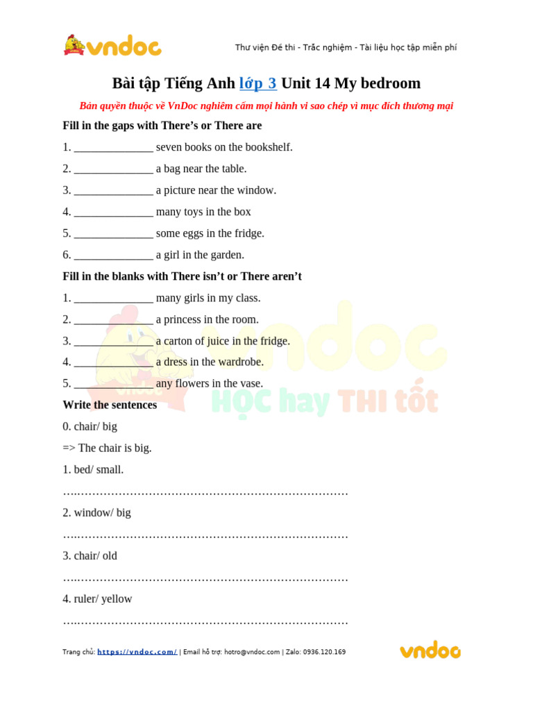Bai Tap Tieng Anh Lop 3 Unit 14 My Bedroom | PDF