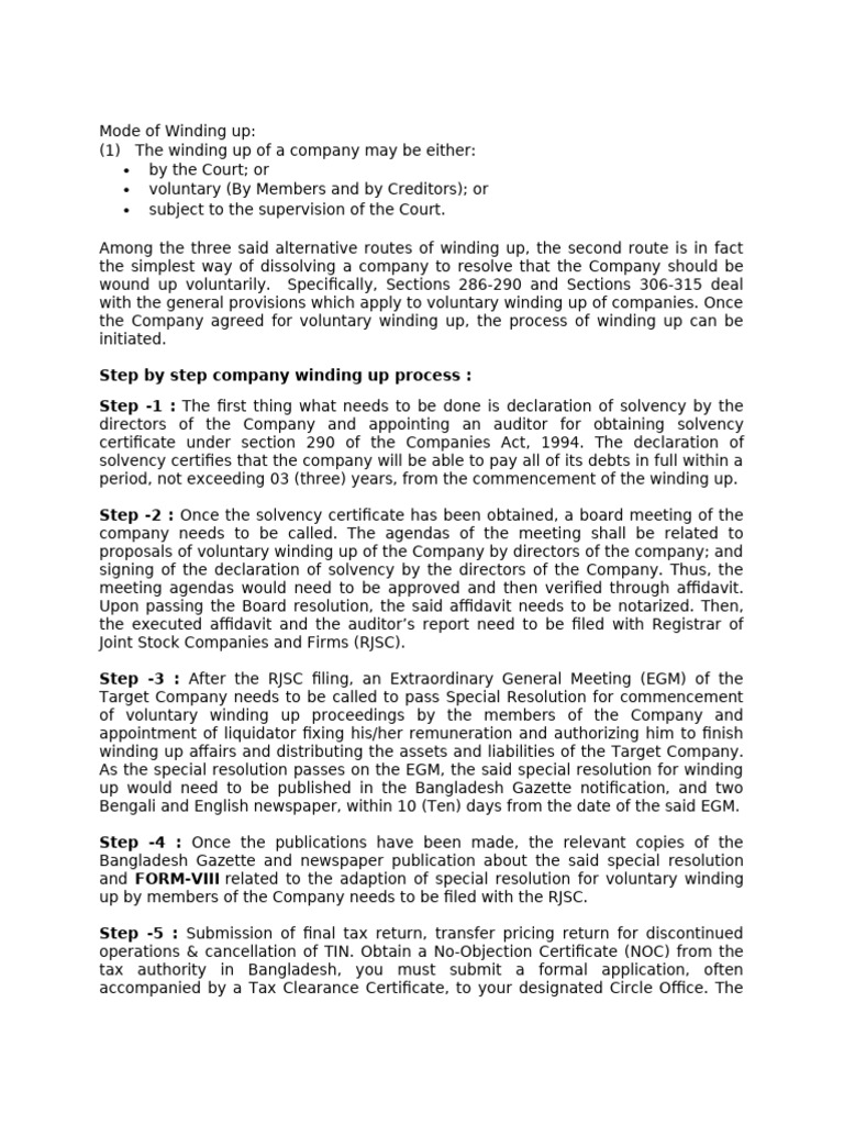 Details Process of Winding Up | PDF | Liquidation | Business Law