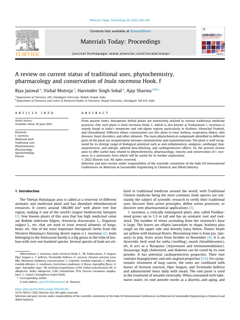 A Review On Current Status of Traditional Uses, Phytochemistry ...
