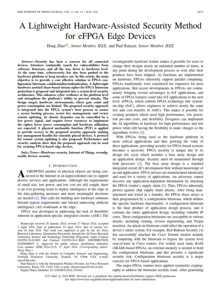 A Lightweight Hardware-Assisted Security Method For EFPGA Edge Devices ...