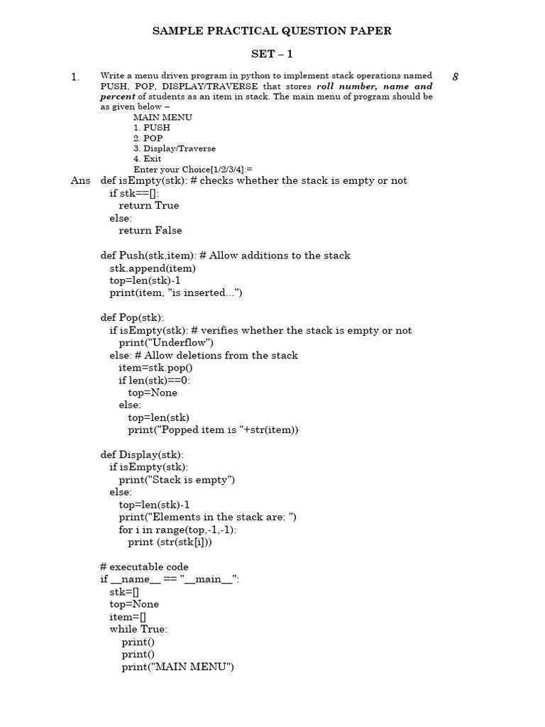 XII Practical CS - Sample QP Solution | PDF | Computer Engineering ...