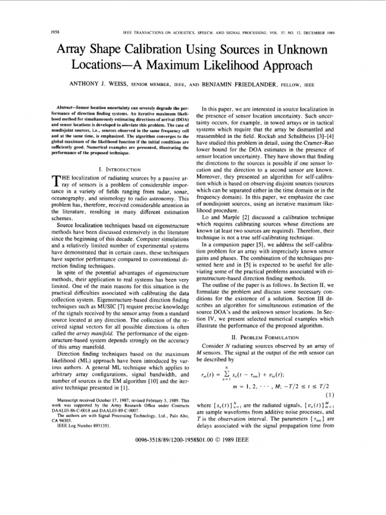 Array Shape Calibration Using Sources in Unknown Locations-A Maximum ...