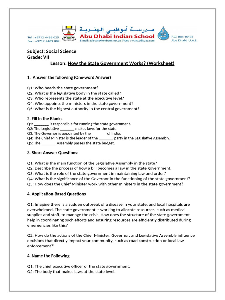Worksheet - How The State Government Works - New | PDF | Government