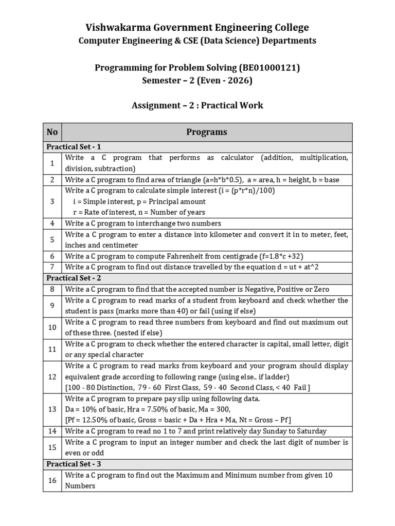 PPS - Assignment - 2 (Even - 2026) | PDF | Mathematics