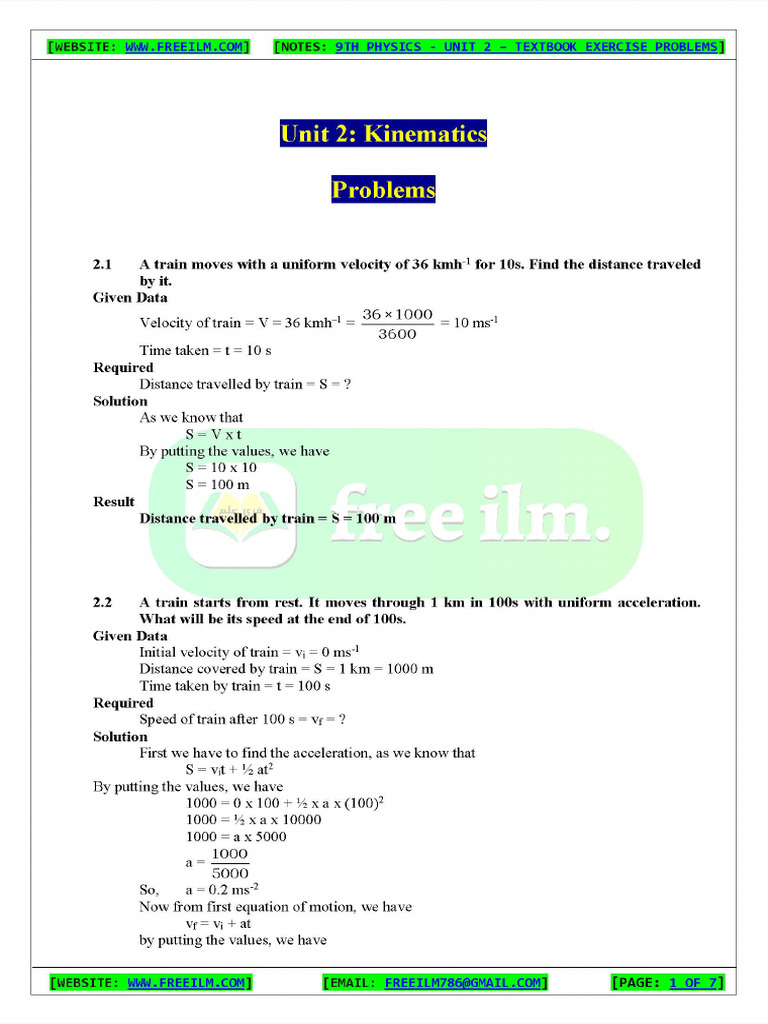 9th Phy CH 2 Numericals | PDF