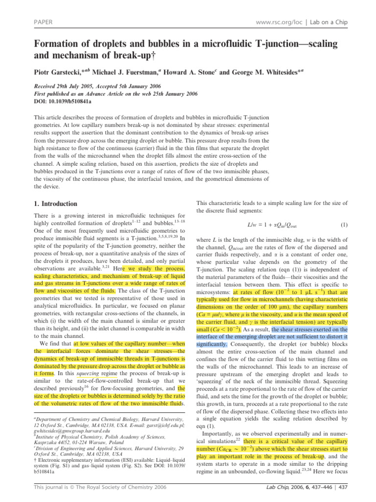 Formation of Droplets and Bubbles in A Microfluidic T-Junction-Scaling ...