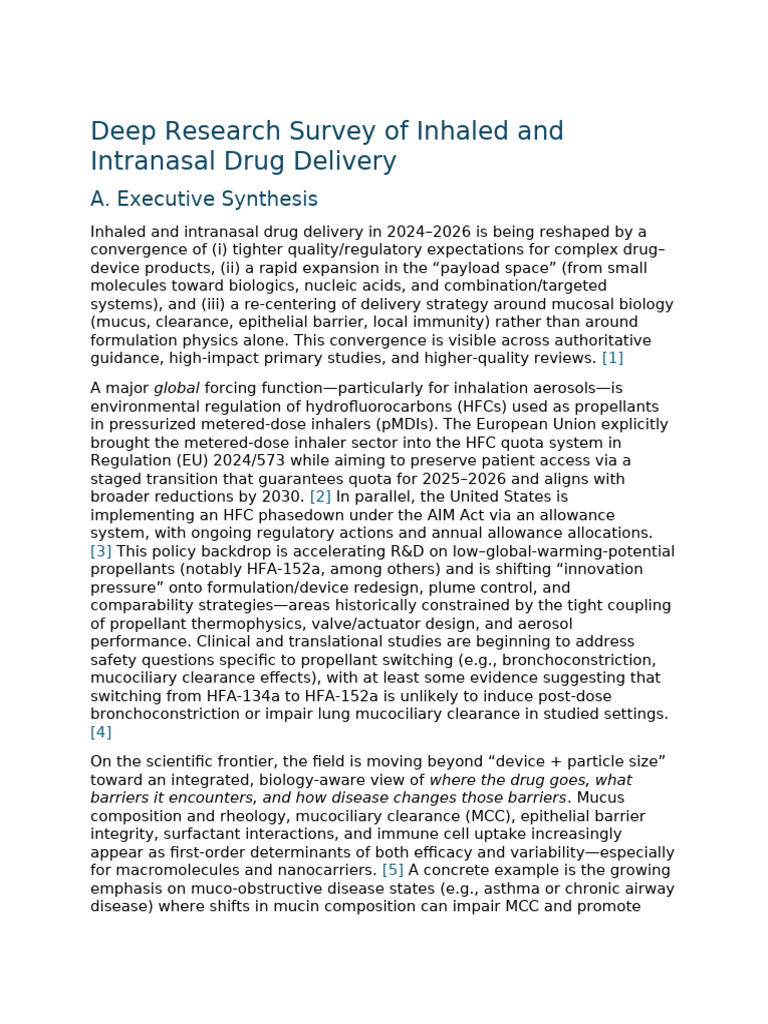 Deep Research Survey of Inhaled and Intranasal Drug Delivery | PDF ...