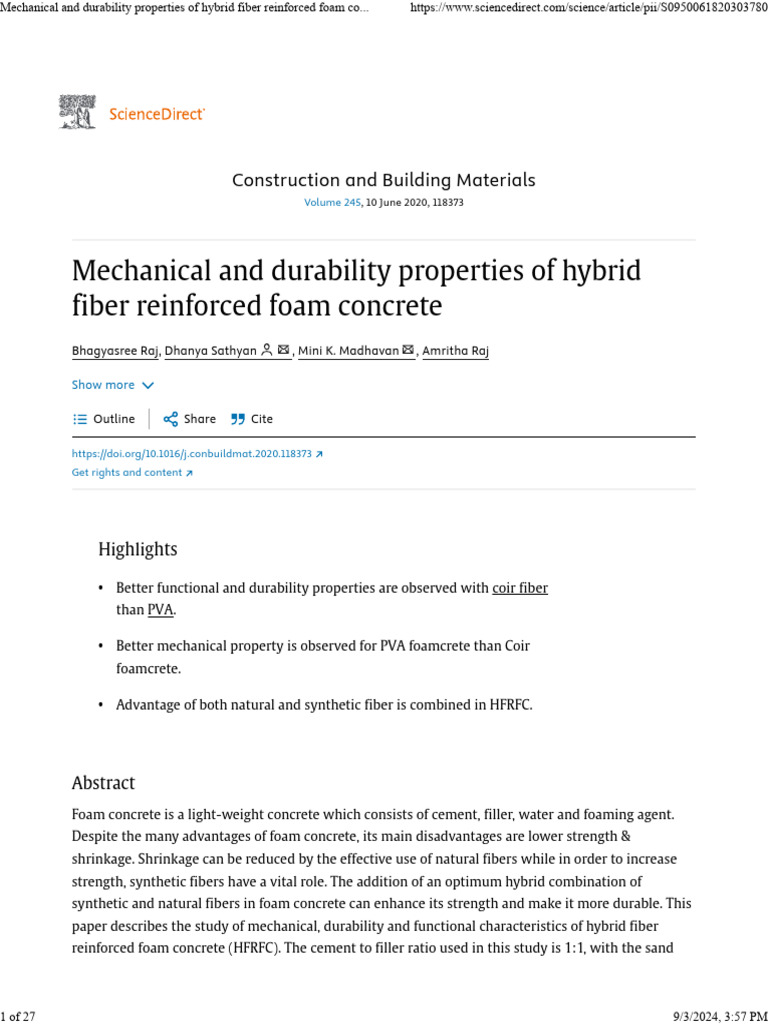 Mechanical and Durability Properties of Hybrid Fiber Reinforced Foam ...